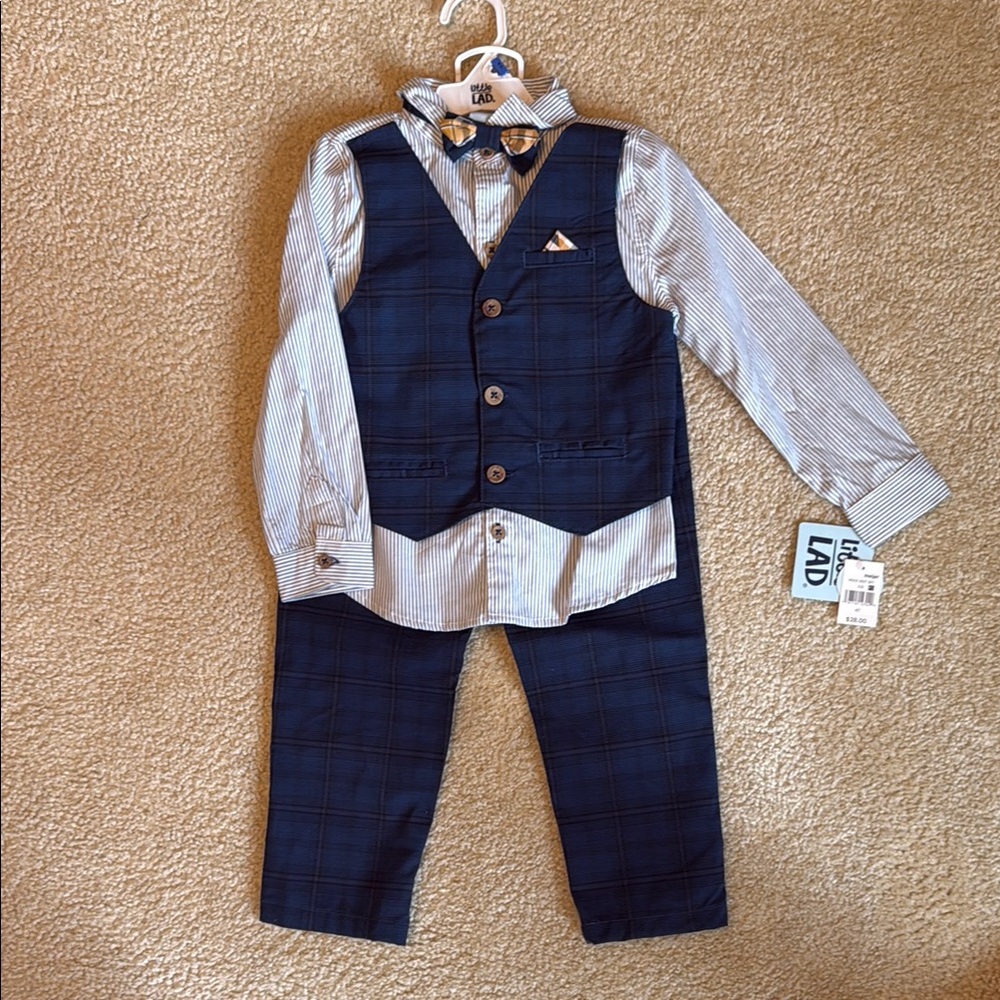 Kids Navy Blue Plaid Matching Set